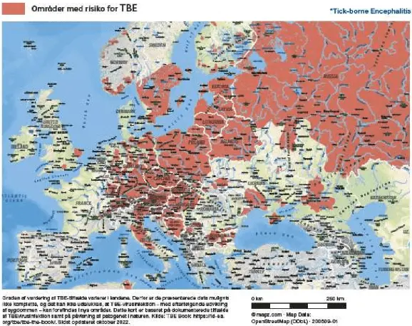 Kort over TBE tilfælde i 2022